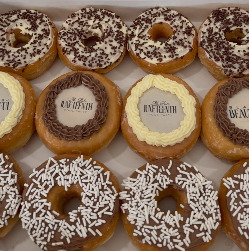 Glazed donuts with sprinkles and printed toppers