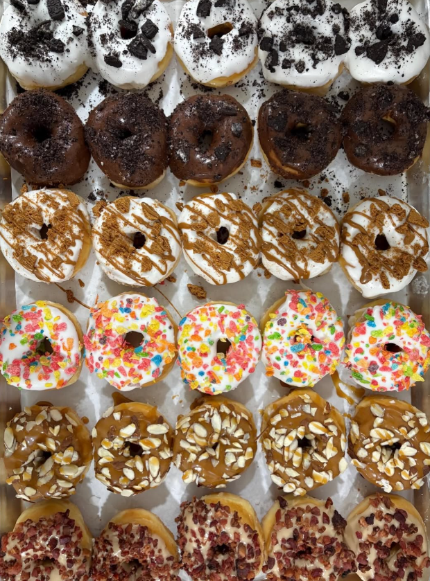 Tray of assorted specialty donuts